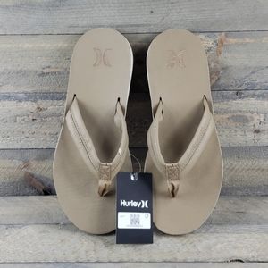 Hurley Lunar Leather Sandals Flip Flops Khaki